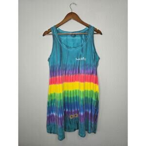 Vintage tie dye dress Multicolor Tropical Beach Wear Small Floral Shirt Dress
